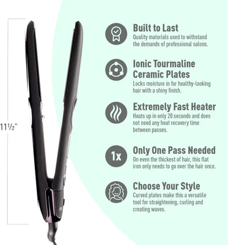 Vista 4 de MINT - Plancha plana Cosmo ultra suave serie profesional para cabello grueso Potente alisador de pelo iónico de turmalina de cerámica de una sola