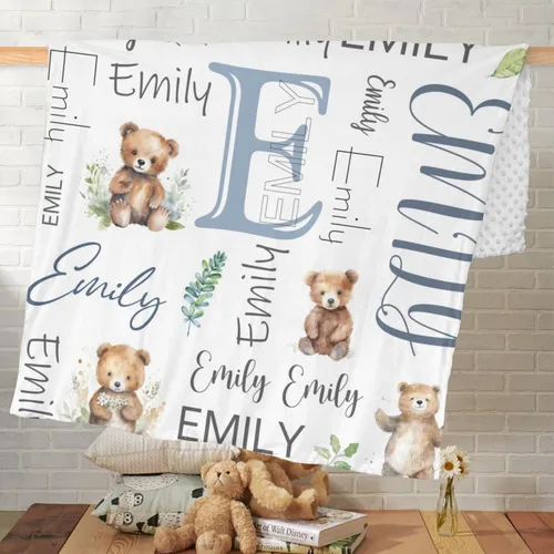 Vista 7 de Mantas de bebé personalizadas para niñas, manta de oso de bebé, manta de bebé de felpa suave Minky con nombre que recibe mantas para niñas, recién