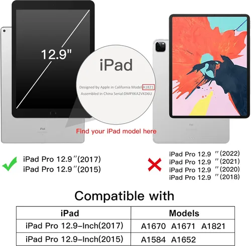 Vista 2 de JETech Funda para iPad Pro de 12.9 pulgadas (1ª y 2ª generación, modelos 2015 y 2017), activación/suspensión automática (negro)