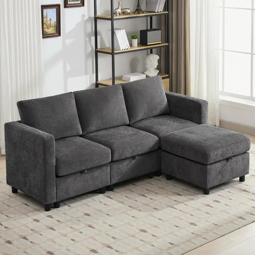 Vista 35 de WUTUTUEE Sofá biplaza modular de 58 pulgadas, sofá biplaza moderno de 2 plazas con almacenamiento, sofá modular de felpilla para sala de estar, Beige