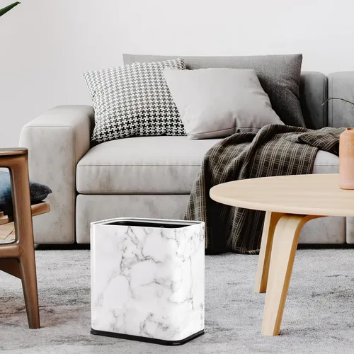 Vista 6 de Coloch Cubo de basura rectangular de metal con estampado de mármol de 2.4 galones/9 litros, papelera de acero inoxidable para baño, papelera