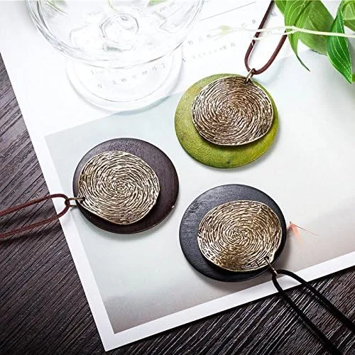 Vista 2 de COOSTUFF ANNA- Collar con dije para mujer, joyería de madera hecha a mano, collar largo para mujer