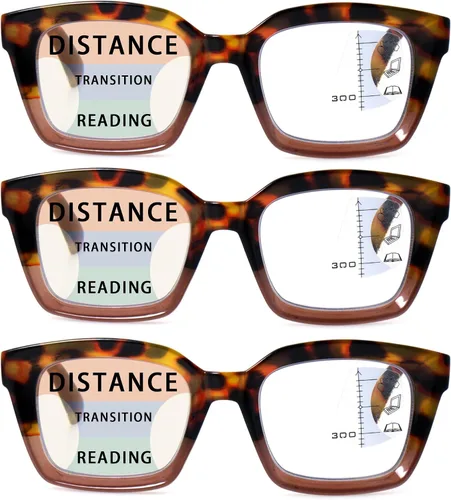 Vista 15 de HIYANJN 3 Pack Progressive Multifocal Reading Glasses for Women Men Square style Blue Light Blocking Spring Hinger Readers