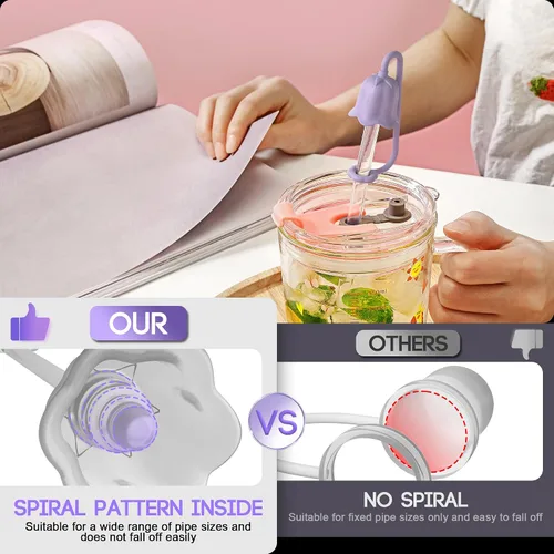 Vista 4 de 5 fundas de popote de silicona para vaso Stanley Yeti, tapa de popote reutilizable para beber fácil de limpiar, a prueba de polvo, compatible