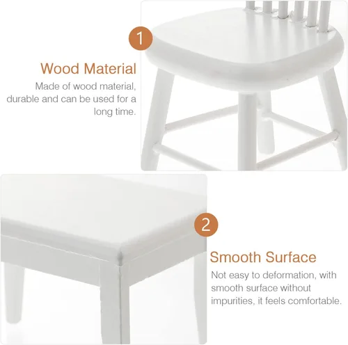 Vista 6 de Beaupretty Muebles de casa de muñecas Mesa y sillas de madera en miniatura para casa de muñecas Mini accesorios de comedor (blanco)