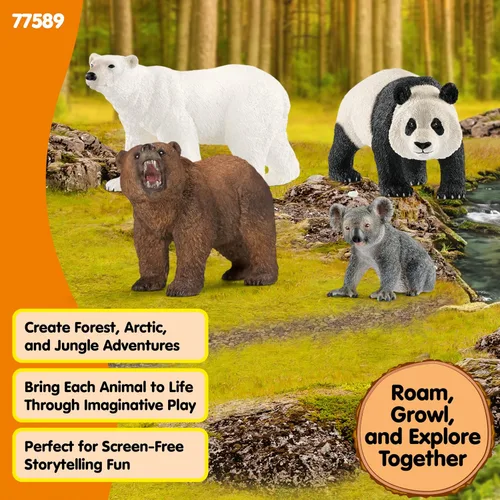 Vista 3 de Schleich Wild Life - Juego de 4 figuras de oso - Figura realista de panda, koala, grizzly y oso polar para niños y niños pequeños - Juguetes