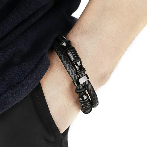 Vista 4 de Long tiantian Pulsera envolvente de cuero para hombres, pulseras de cuero multicapa punk de cuero trenzado para novio, marido, regalos, otro