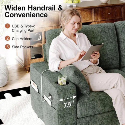 Vista 9 de Vipbear Sofá modular en forma de L de 72 pulgadas, cómodo sofá biplaza de felpilla de 2 plazas con otomana y almohadas móviles, sofá modular Verde