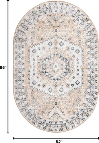 Vista 2 de Unique Loom Oxford Collection - Alfombra Sheldonian (5 x 8 pies, ovalada, beige y azul marino)