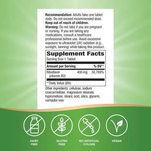 Vista 5 de Terapia enzimática Riboflavina Vitamina B2, 400 mg por porción