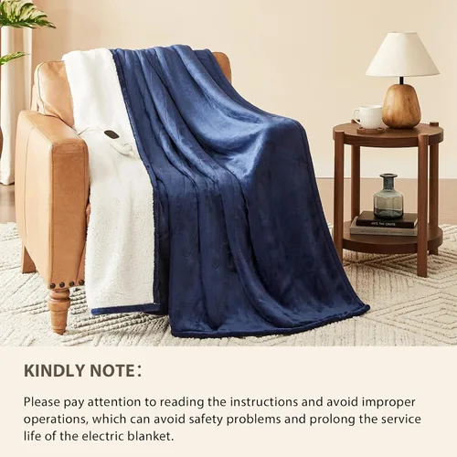 Vista 6 de Homemate Heated Blanket Electric Throw 50"x60" Heating Blanket ETL Cert 02 - Navy Blue