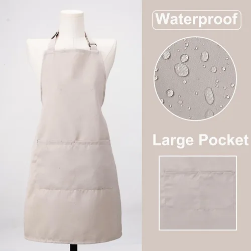 Vista 2 de Kitchen Bib Chef Apron for Women Men with Pockets Waterproof, Large Pockets, Adjustable Neck Strap, For Cooking, Painting, Pottery, Ceramics