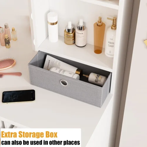 Vista 6 de Fameill Tocador de maquillaje con luces, escritorio de tocador de 37 pulgadas con espejo y luces, 4 cajones, 3 modos de iluminación, brillo
