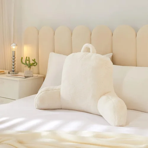 Vista 13 de Urban Lifestyle Almohada decorativa y de apoyo para cama de lectura, pelo largo ultra suave, de pelo sintético, reverso a tela de visón, color negro