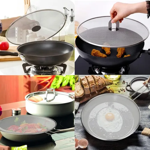 Vista 7 de Pantalla contra salpicaduras para cocinar, protector de salpicaduras de grasa de acero inoxidable para sartén, sin desorden de aceite de cocina, sin