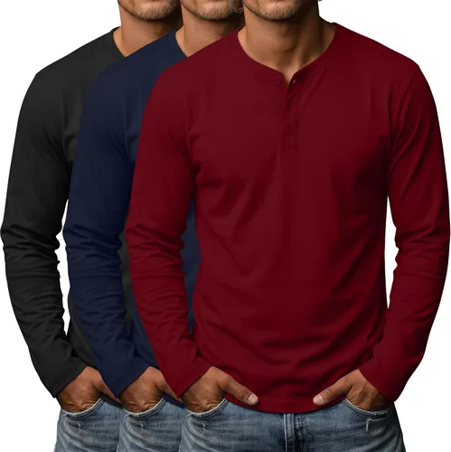 Vista 10 de Paquete de 3 camisas Henley de manga larga para hombre