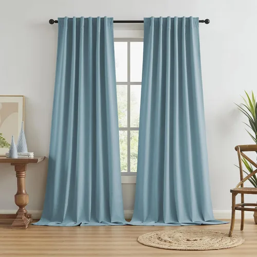 Vista 33 de KEQIAOSUOCAI - Cortinas opacas naturales de 108 pulgadas de largo, cortinas modernas con pestaña trasera, paneles plisados para sistema de cortina