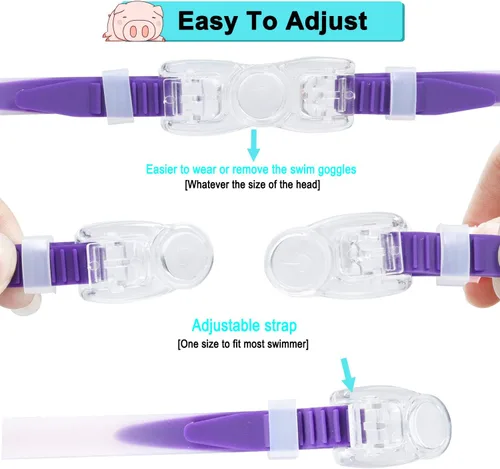 Vista 8 de PHELRENA Gafas de natación para niños con tapones para los oídos, clip para la nariz, gafas de natación para niños con lentes antivaho