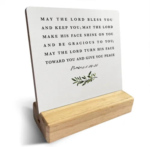 Vista 10 de Letrero de madera con versículos bíblicos con texto en inglés "Country Be Still and Know That I am God", decoración de escritorio cristiana