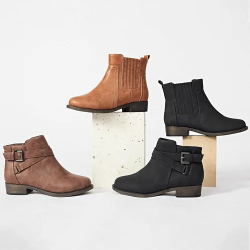 Vista 6 de Ataiwee Botines para mujer, con cremallera lateral clásica, cómodas y gruesas botas de tacón de bloque.
