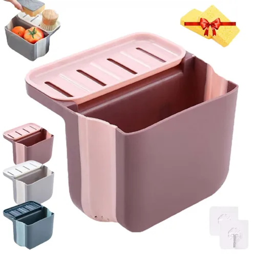 Vista 13 de Alkyne Cubo de basura de separación seca y húmeda para fregadero, papelera debajo del fregadero, papelera de cocina, cesta de drenaje telescópica
