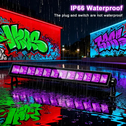 Vista 10 de CREATESTAR Paquete de 2 barras de luz LED negras de 45 W, luz negra impermeable IP66 con enchufe e interruptor, luz negra para fiesta brillante