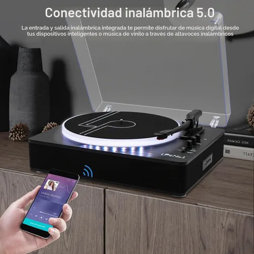 Vista 2 de LP&No.1 - Tocadiscos con altavoces estéreo incorporados, control LED, tocadiscos de vinilo de 3 velocidades con transmisión por correa con Negro