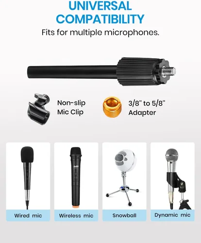 Vista 4 de Soporte de Micrófono de Escritorio, Moukey Soporte de Micrófono de Mesa Ajustable Mejorado con Base de Metal Antideslizante para Blue Yeti Snowball