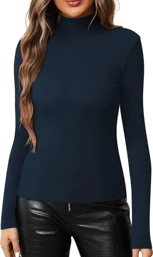 Vista 3 de MANGOPOP Women's Mock Turtle Neck Slim Fit Long Sleeve T Shirt Tight Tops Tee