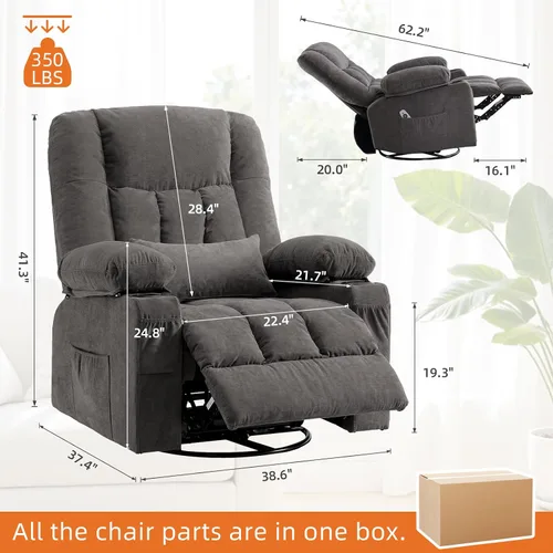 Vista 9 de MAHOMICO Silla reclinable Rocker con masaje y calor