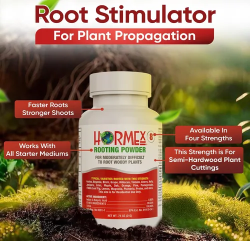 Vista 2 de Hormex Polvo de hormona de enraizamiento #8 (0.80% IBA) para plantas, árboles y arbustos de madera semidura, estimulador de raíces de alta