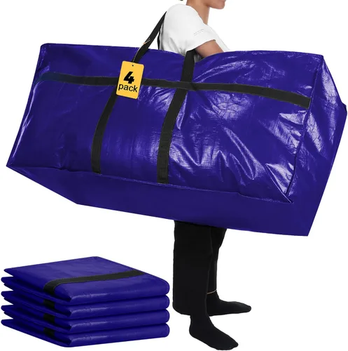 Vista 23 de 4 Piezas Bolsas de Mudanza Grandes con Cremallera y Asas Bolsas de Lona Tipo Duffle Plegables de Almacenamiento Extra Resistentes Extra Grandes