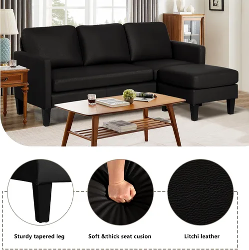 Vista 3 de LEISU - Sofá seccional de cuero en forma de L con diván y sofás convertibles Sectional Sofa Couch for Small Space, Modern Modular Furniture Sets