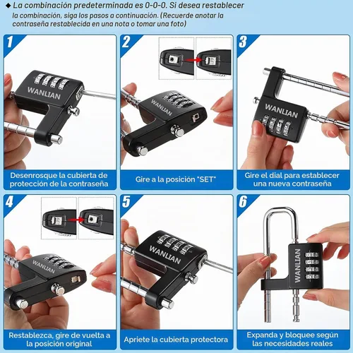 Vista 7 de Cerradura de combinación, cerradura de combinación de 4 dígitos, grillete de 3/8 pulgadas de largo, candado impermeable para exteriores