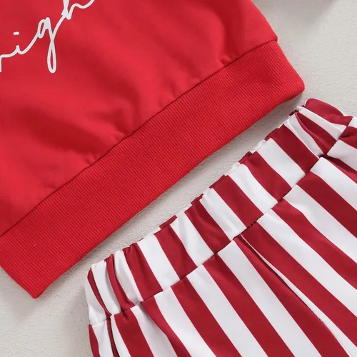Vista 5 de Conjunto de sudadera de manga larga con estampado de letras y pantalones acampanados a rayas, ropa de invierno