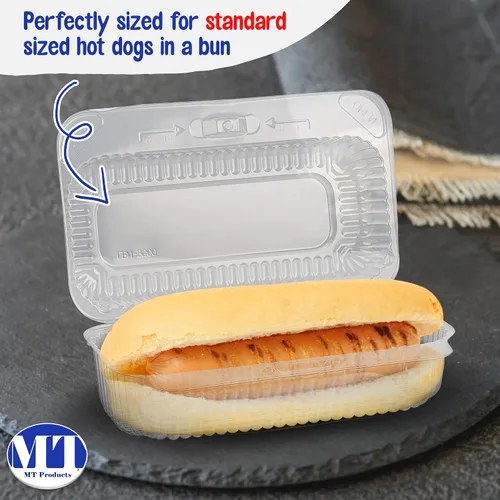 Vista 5 de MT Products Recipiente de plástico para perros calientes – 6.5 x 2.75 x 2.6 pulgadas – Recipientes para llevar con tapa con bisagras para ensaladas