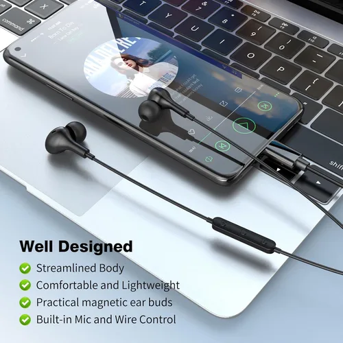 Vista 6 de APETOO Auriculares USB C para Samsung Galaxy S24 Ultra S23 FE S22 S21 A55 A54 A53 Auriculares magnéticos con cable con cancelación de ruido