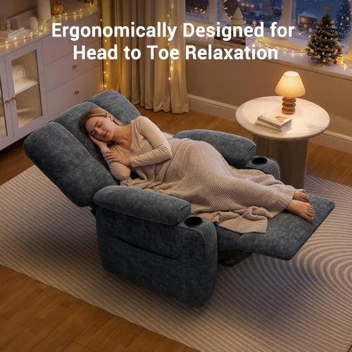 Vista 8 de AMADA HOMEFURNISHING Silla reclinable eléctrica para adultos, reclinable eléctrico de felpilla ajustable infinita con soporte para tazas, control