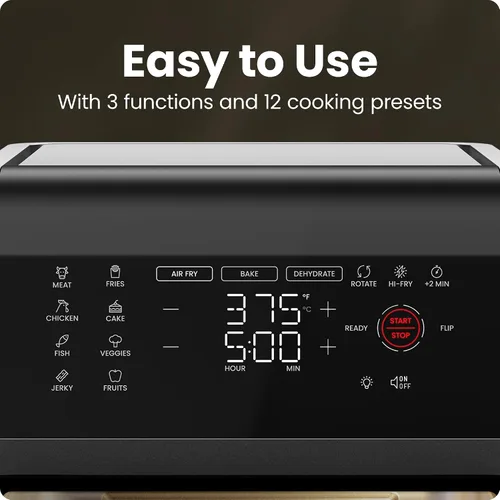 Vista 5 de Chefman Horno freidora de aire 5 en 1 de 12 cuartos de galón con temporizador digital, pantalla táctil y 12 ajustes preestablecidos, horno