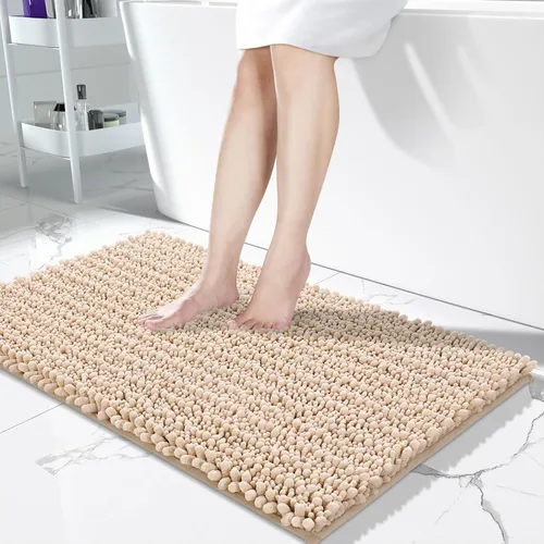 Vista 130 de Yimobra Alfombras de Baño Antideslizantes Lavables - Alfombra de Baño de Chenilla Ultra Suave Absorbente, Alfombra Peluda de Secado Rápido para Negro