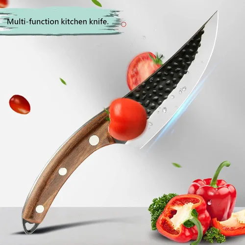 Vista 3 de Kitory Cuchillo de carnicero para cortar carne, cuchillo vikingo forjado a mano con mango ergonómico de madera, cuchillo de chef chino de acero