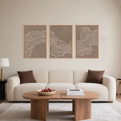 Vista 20 de Celestdeco Juego de arte de pared en lienzo abstracto y neutro grande con marco naranja, moderno y minimalista para pared, diseño geométrico bohemio
