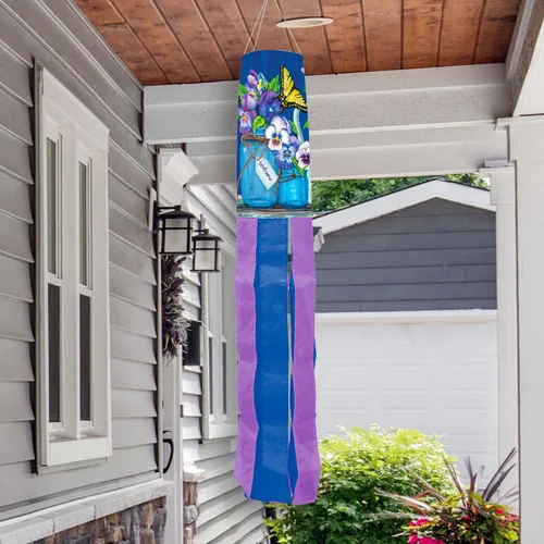 Vista 2 de Vasijas de Mason con diseño de mariposas y pansies de primavera, 40" de largo, Briarwood Lane