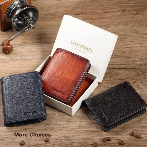 Vista 67 de Billetera de piel triple con bloqueo RFID para hombre con 2 ventanas de identificación, 2 compartimentos para efectivo, 6-8 ranuras para tarjetas