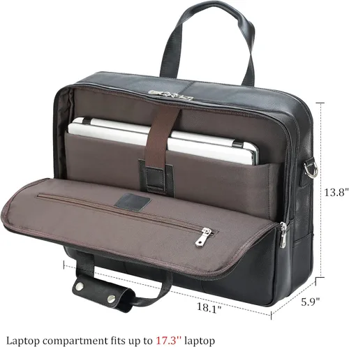 Vista 6 de Polare - Maletín de cuero de grano completo XL de 18 pulgadas para hombres, maletín de viaje de negocios, bolsa de mensajero para portátil de 17.3