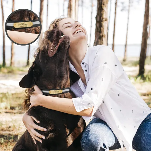 Vista 3 de Regal Dog Products Collar de perro reflectante negro pequeño con placa de nombre grabada personalizada y anillo central resistente Collares
