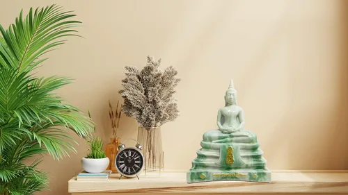 Vista 6 de BUDDHO Estatua de Buda Sothorn de mármol blanco de 6 pulgadas de alto. Estatua de Buda tailandés sentada para decoración del hogar, decoración