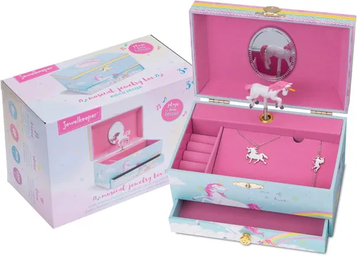 Vista 9 de Jewelkeeper Caja de música de unicornio y juego de joyas para niñas pequeñas, 3 regalos de unicornio para niñas, joyero para niñas