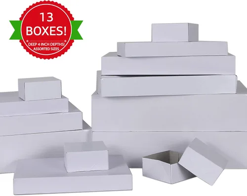 Vista 8 de MOMONI Cajas de regalo blancas de alta calidad de 13 piezas con tapas de varios tamaños con batas de 4 pulgadas de profundidad, juego para envolver