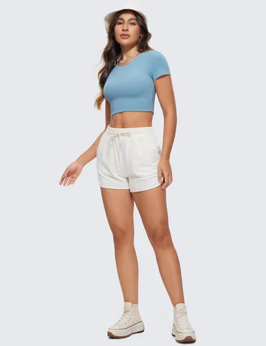 Vista 4 de CRZ YOGA Butterluxe - Camiseta corta de manga corta con doble forro para mujer, cuello redondo, casual, para entrenamiento, bonita camiseta básica